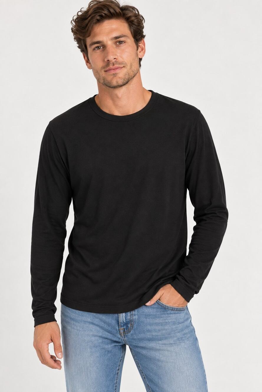 James Perse Standard Black Supima Cotton Long Sleeve Mens Shirt 2 US Medium